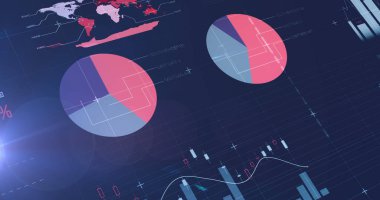 Mavi arka plandaki ışık noktasının üzerinde istatistiksel veri işleme resmi. İş veri teknolojisi kavramı