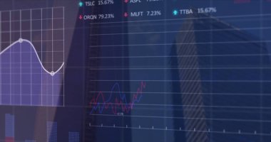 Şehir manzarası üzerinde veri işleme resmi. küresel iş ve dijital arayüz kavramı dijital olarak oluşturulmuş görüntü.