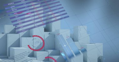 Dijital şehirde veri işleme görüntüsü. Küresel iş ve dijital arayüz kavramı dijital olarak oluşturulmuş görüntü.