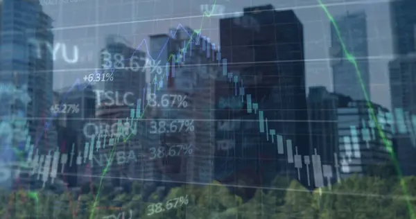 Afbeelding Van Financiële Grafieken Gegevens Stadsgezichten Wereldwijd Financieel Economisch Bedrijfsconcept — Stockfoto