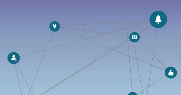 Εικόνα Δικτύου Συνδέσεων Εικονίδια Πολυμέσων Μπλε Φόντο Κοινωνική Έννοια Των — Φωτογραφία Αρχείου