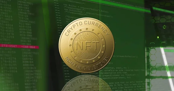 Afbeelding Van Munt Met Nft Gegevensverwerking Servers Digitale Bronnen Crypto — Stockfoto