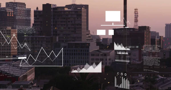 Bild Finansiell Databehandling Över Stadsbilden Globala Affärs Ekonomi Databehandlings Och — Stockfoto