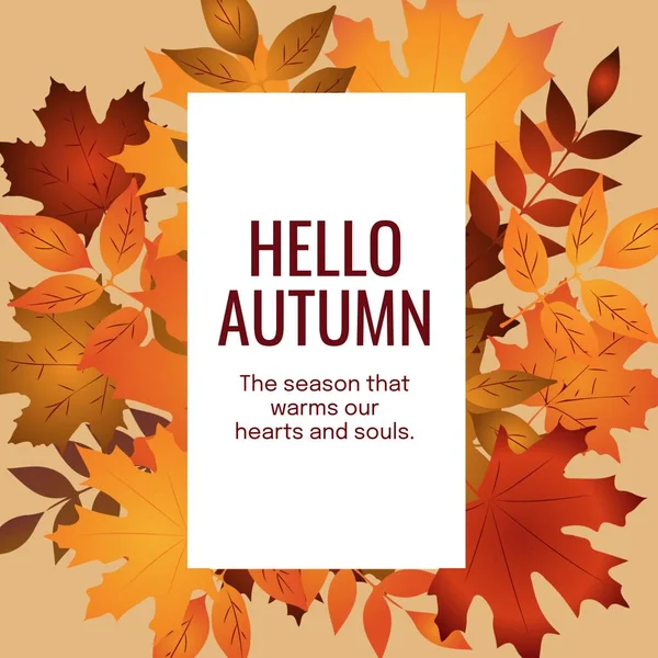Zusammensetzung Aus Hallo Herbst Text Über Herbstblättern Auf Gelbem Hintergrund — Stockfoto