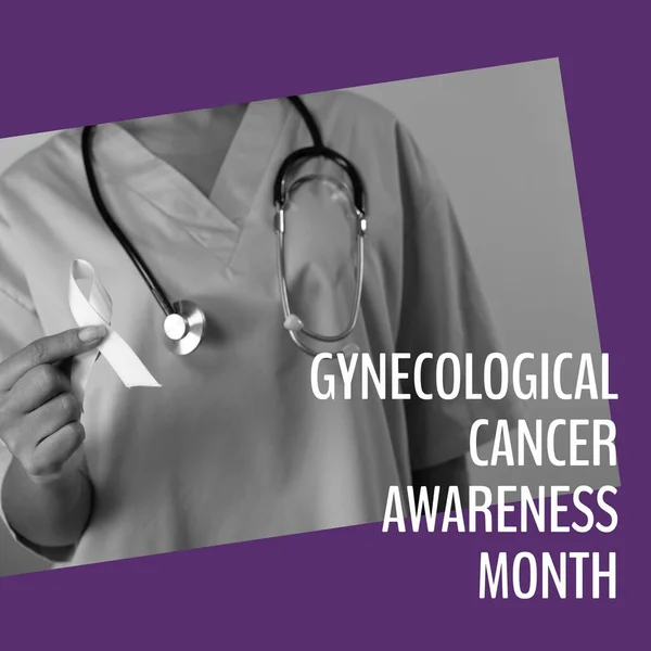 Samenstelling Van Gynaecologische Kanker Bewustzijn Maand Biraciale Vrouwelijke Arts Met — Stockfoto