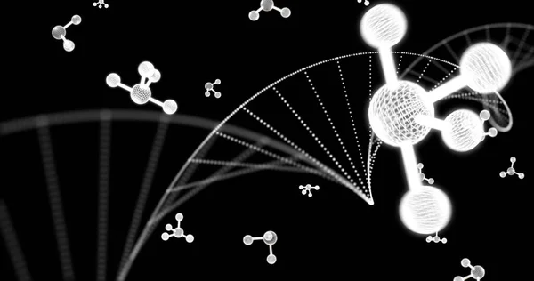 Image Molecules Dna Strand Black Background Science Computing Digital Interface — Stock Photo, Image