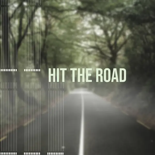 Composite Hit Road Text Road Forest Landscape Road Travel Vacation — Stock Photo, Image