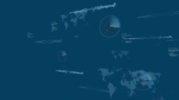Animación Sonar Ondas Sonoras Mapas Lenguaje Informático Sobre Fondo Azul — Vídeo de stock
