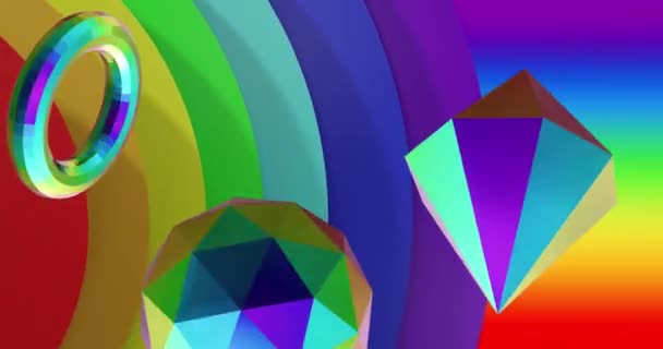 Animation Von Mehrfarbigen Formen Auf Regenbogenhintergrund Abstraktes Farbe Form Und — Stockvideo
