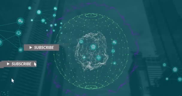 Анімація Смуг Сповіщень Точок Формують Глобуси Під Низьким Кутом Зору — стокове відео