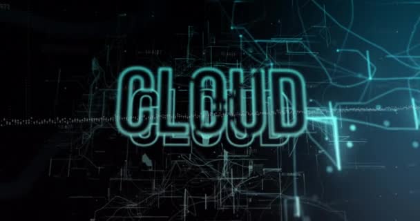 Animatie Van Cloud Tekst Gegevensverwerking Donkere Achtergrond Wereldwijd Concept Voor — Stockvideo
