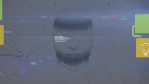 人間の頭上のアイコンとの接続のネットワークのアニメーション グローバルサイエンス コネクション コンピューティング データ処理コンセプトデジタル生成ビデオ — ストック動画