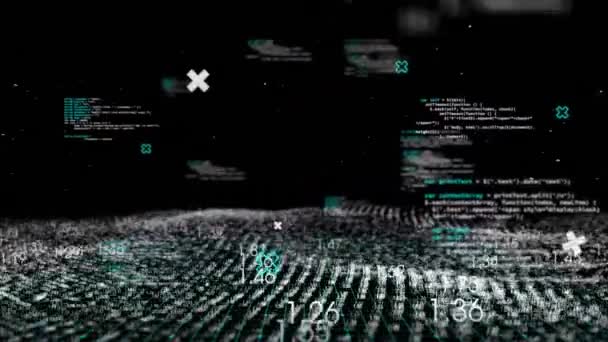 검은색 배경에서 바이너리 코딩을 데이터 처리의 애니메이션 글로벌 비즈니스 컴퓨팅 — 비디오