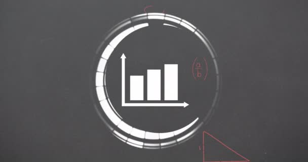 Animation Bar Graph Icon Mathematical Equations Floating Grey Background Business — Stock Video