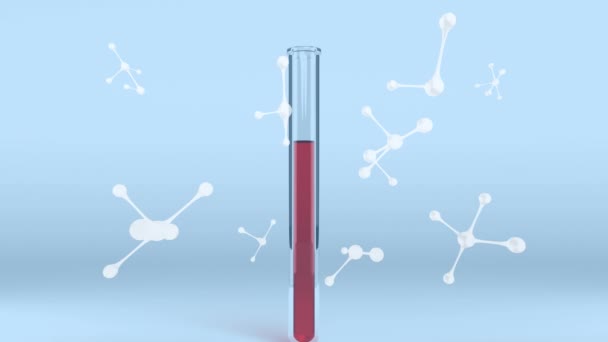Animation Nucléotides Flottants Éprouvettes Remplies Liquide Sur Fond Bleu Composite — Video