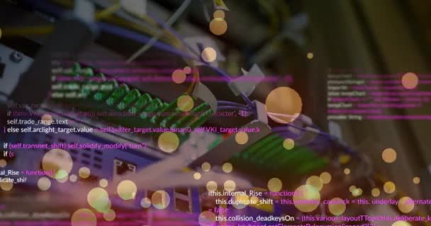 컴퓨터 언어와 렌즈의 애니메이션은 모뎀에 연결된 와이어를 플레어 디지털 라우터 — 비디오