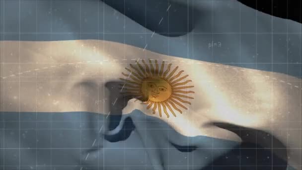 Animación Ecuaciones Matemáticas Flotando Contra Ondear Bandera Argentina Patriotismo Investigación — Vídeos de Stock