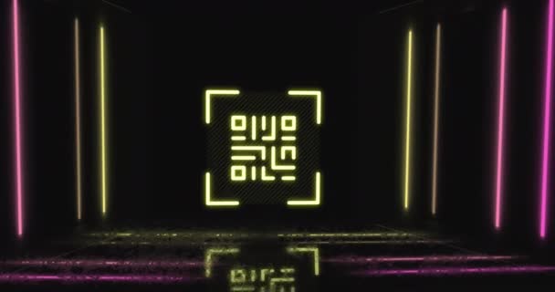 Animatie Van Gloeiende Code Neon Lijnen Mondiaal Cyberbeveiligings Computer Gegevensverwerkingsconcept — Stockvideo