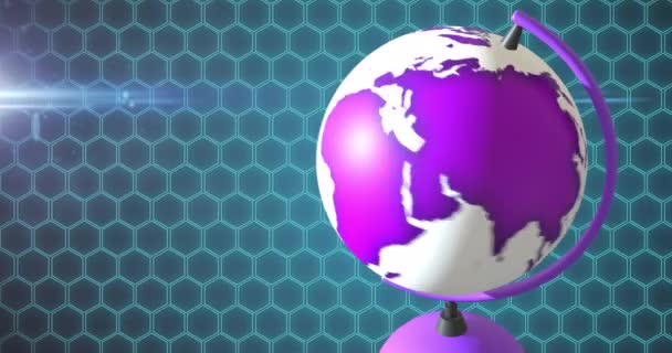 Animace Ikony Rotující Koule Pozadí Šestiúhelníkového Vzoru Globální Koncepce Vzdělávání — Stock video