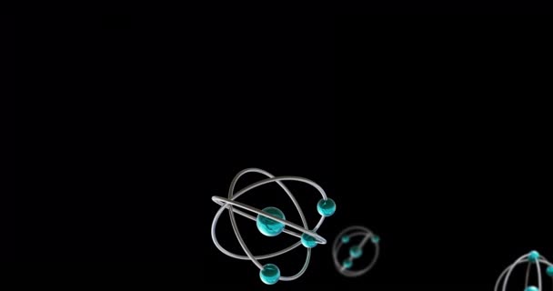 Siyah Arka Planda Dönen Atom Modellerinin Animasyonu Küresel Bilim Araştırma — Stok video
