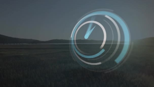 Анимация Цифровых Часов Над Воздушным Видом Зеленый Ландшафт Озером Горами — стоковое видео