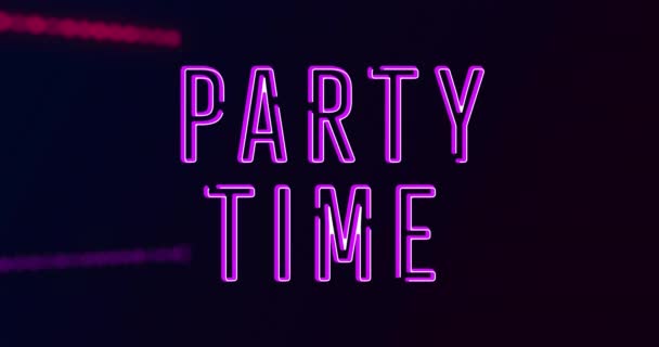 在明亮的蓝光和粉红光照射下 在黑色背景下 派对时间文字横幅的动画化 夜生活和酒吧派对的概念 — 图库视频影像