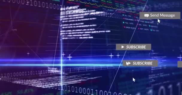 Animace Oznamovacích Pruhů Nad Grafy Binárními Kódy Obchodní Radou Počítačovým — Stock video