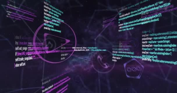 Анимирование Многоцветного Компьютерного Языка Множества Подключенных Устройств Черном Фоне Цифровая — стоковое видео