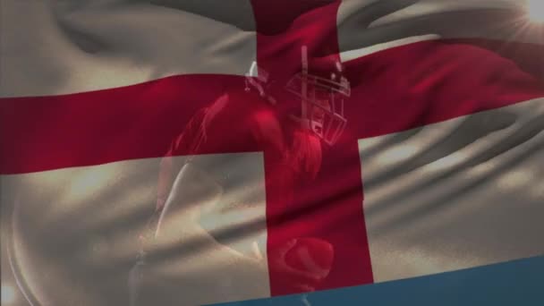 Animacja Flagi Anglii Nad Białym Amerykańskim Futbolistą Koncepcja Patriotyzmu Sportu — Wideo stockowe