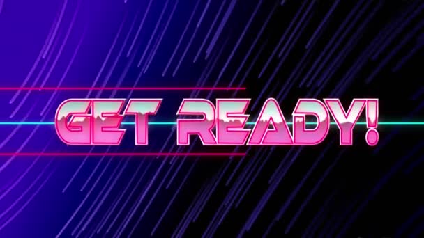 Animation Get Ready Text Banner Blue Light Trails Black Background — Stock Video