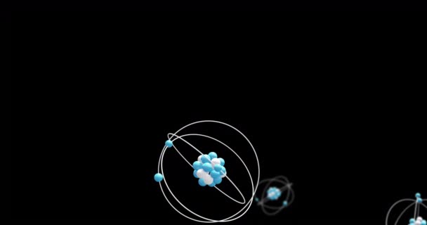 Анімація Атомних Моделей Обертаються Чорному Тлі Глобальна Наука Дослідження Язки — стокове відео