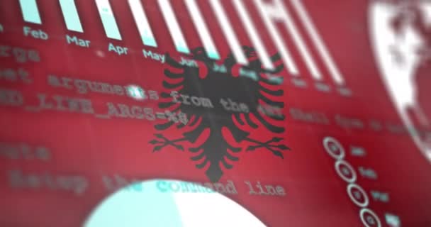 Animación Del Procesamiento Datos Estadísticos Contra Ondear Fondo Bandera Albania — Vídeos de Stock