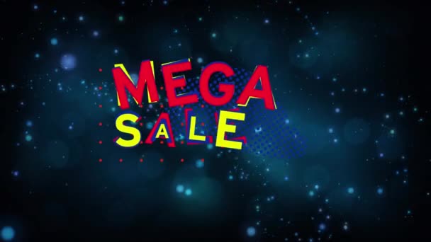Animace Mega Výprodeje Textového Banneru Nad Zářícími Modrými Skvrnami Světla — Stock video
