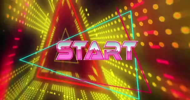 Animation Start Text Triangles Geometric Shapes Forming Tunnel Black Background — Stock Video