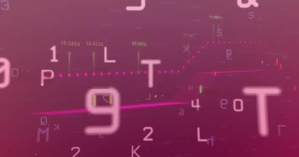 Animation Von Buchstaben Zahlen Und Mehreren Diagrammen Mit Wechselnden Zahlen — Stockvideo