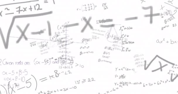 白い背景に浮かぶ数学の方程式 数式のアニメーション 教育コンセプト — ストック動画