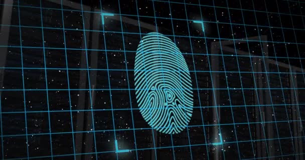 Animation Fingerprint Padlock Shield Server Racks Space Background Digital Composite — Stock Video