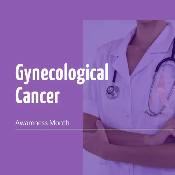 Beyaz Kadın Doktor Kurdeleli Jinekolojik Kanser Farkındalığının Birleşimi Jinekolojik Kanser — Stok fotoğraf