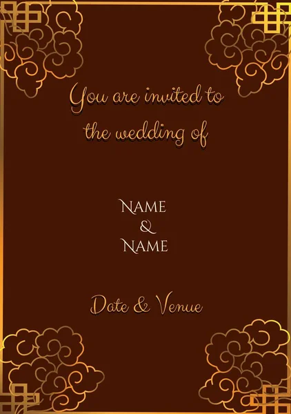 茶色の背景にインドのパターン上の結婚招待状のテキストの構成 インドのエンゲージメント招待状 お祝い インドの伝統コンセプトデジタル生成画像 — ストック写真