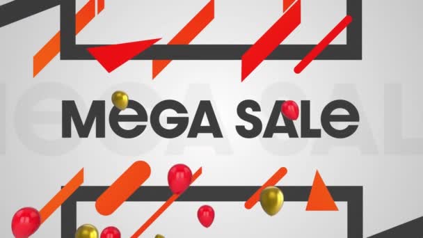 Animace Červených Zlatých Balónků Mega Výprodejem Textu Geometrický Tvar Nad — Stock video