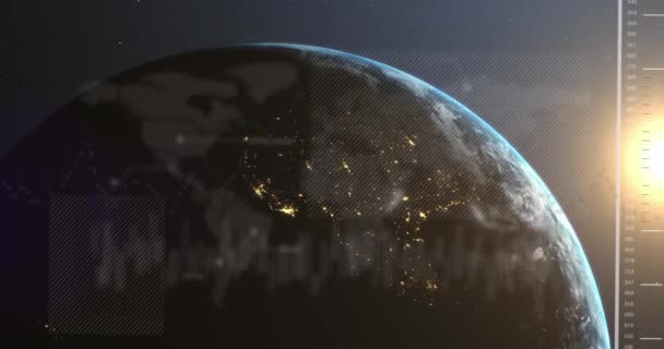 Animation Graph Illuminated Map Rotating Globe Space Digitally Generated Hologram — Stock Video