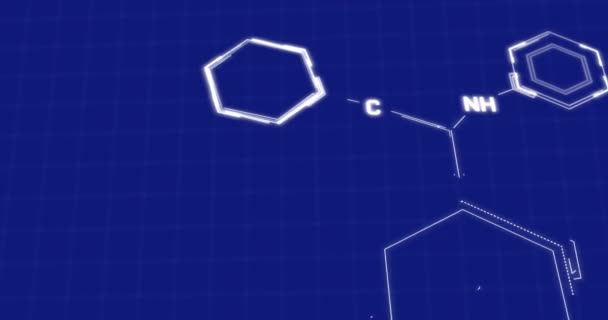Animacja Struktur Chemicznych Unoszących Się Nad Siecią Niebieskim Tle Koncepcja — Wideo stockowe