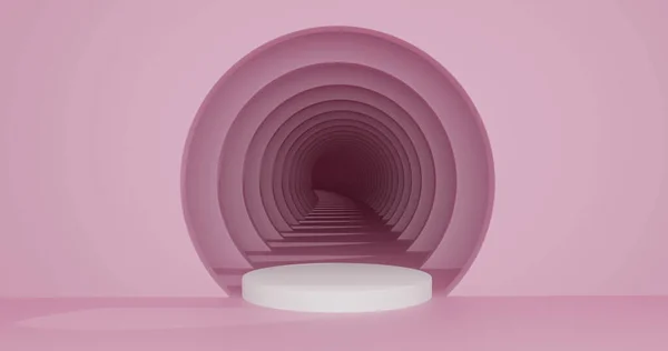 Image Pink Corridor White Circle Step Copy Space Pink Background — Stock Photo, Image