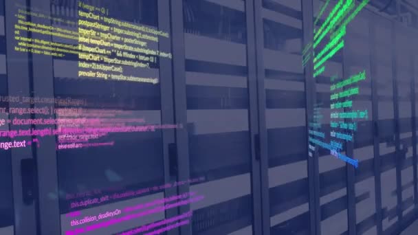 Animation Multicolored Computer Language Moving Bars Data Server Racks Digital — Stock Video