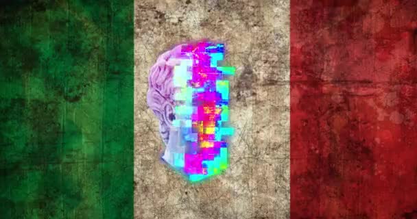 Animation Antique Head Sculpture Flag Italy Background Abstract Shape Colour — Stock Video