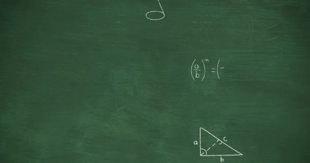 Animacja Równań Matematycznych Formuł Pływających Zielonym Tle Tablicy Koncepcja Szkoły — Wideo stockowe