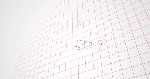 Matematiksel Denklemlerin Diyagramların Formüllerin Kare Çizgili Beyaz Arka Plana Karşı — Stok video