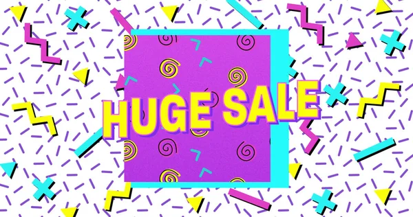 Composite Huge Sale Text Retro Vibrant Pattern Background Sales Retail — Stock Photo, Image