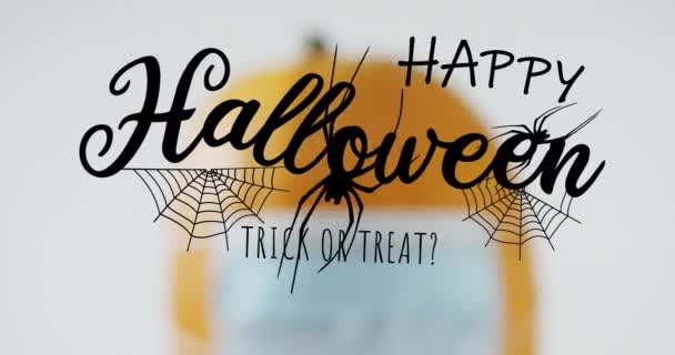 Animace Veselého Halloween Textu Přes Dýni Obličejovou Maskou Halloween Oslavy — Stock video
