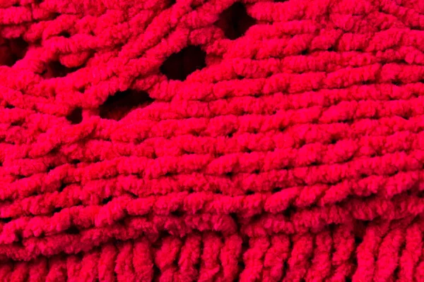 Micro Close Pink Wooly Crochet Fabric Copy Space Micro Photography — Stock Photo, Image